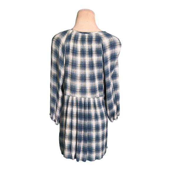 Maeve blue plaid 3/4 sleeves v neck tunic top blouse size small - Picture 12 of 15